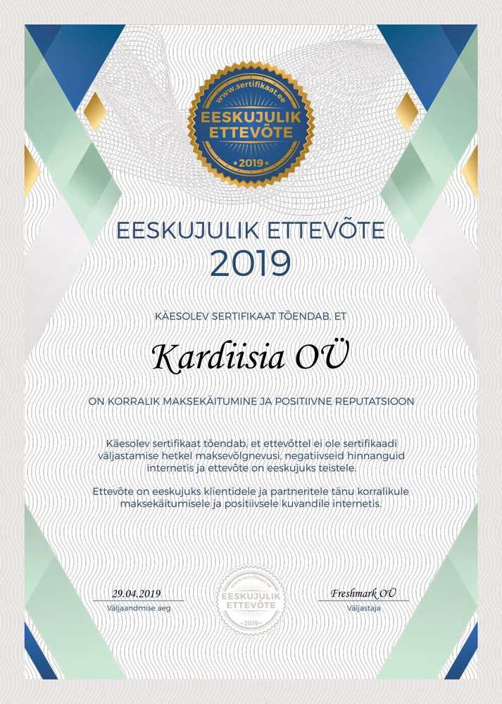 kardiisia eeskujulik ettevote sertifikaat 2019 (1)